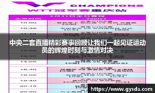 中央二套直播精彩赛事回顾让我们一起见证运动员的辉煌时刻与激情对决