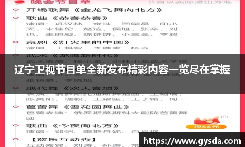 辽宁卫视节目单全新发布精彩内容一览尽在掌握